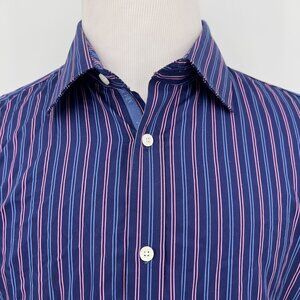 English Laundry Mens Striped 100% Cotton Dress Shirt 16.5 32/33 Blue/Pink